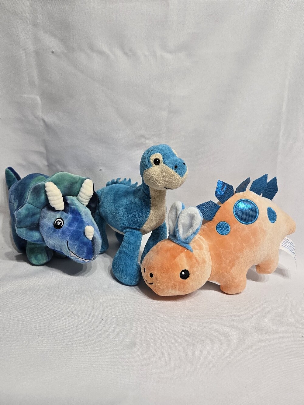 Lot of 3 Cute little Dinosaur Plush Stuffed Animals Longneck Stegosaurus Tricera